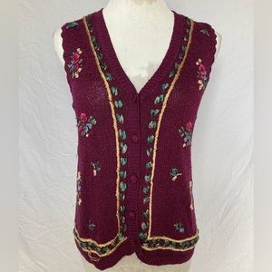 Capacity maroon floral embroidered vest ribbon and threadembroideredstylevintage